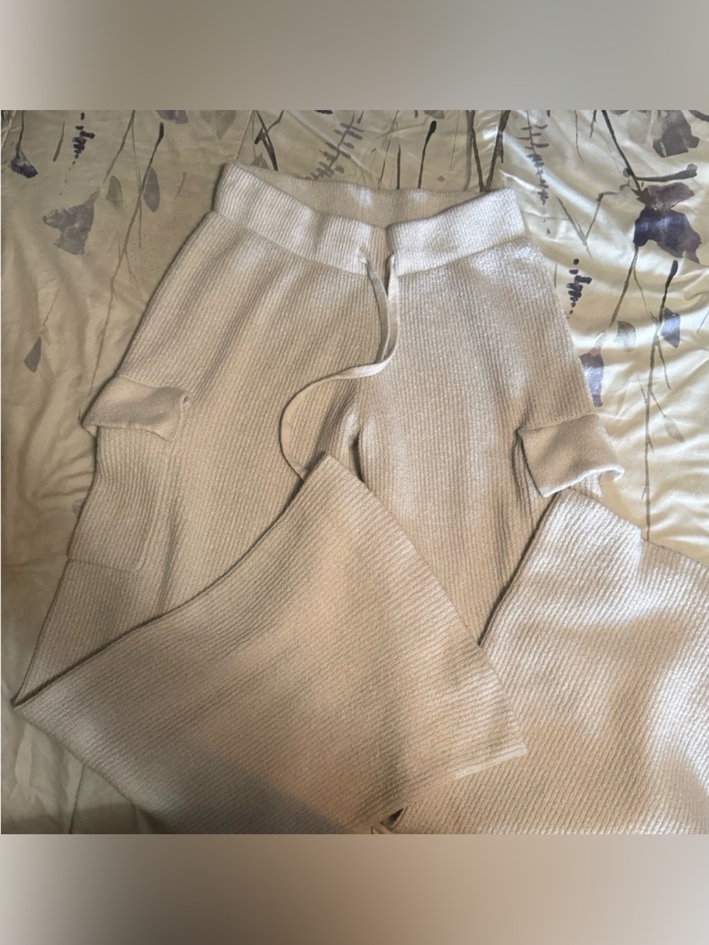 Rachel Paige Cream Ribbed Knit Wide-Leg Pants